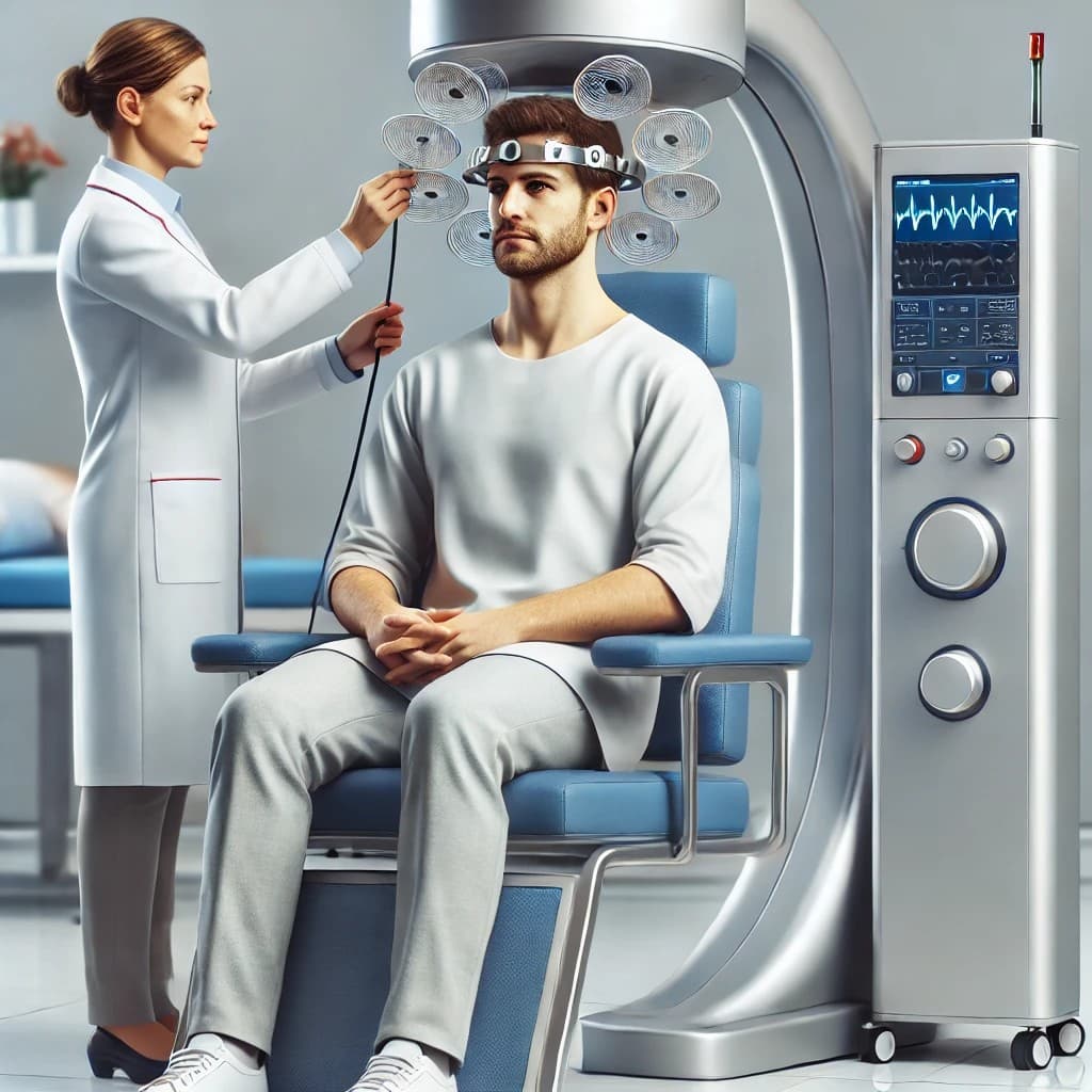 경두개 자기 자극 치료를 받고 있는 환자