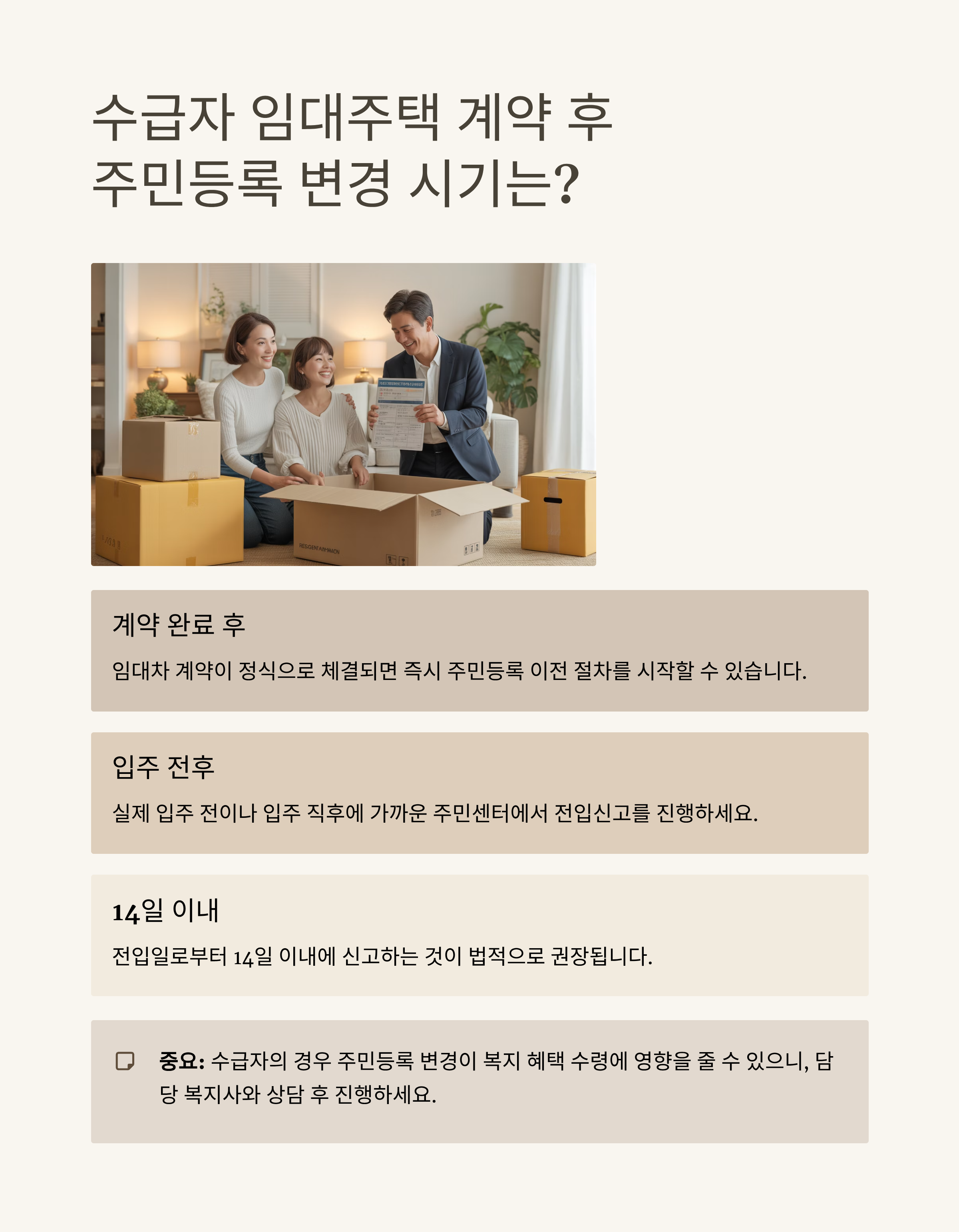 수급자 임대주택 계약 후 주민등록은 언제 바꾸나요?
