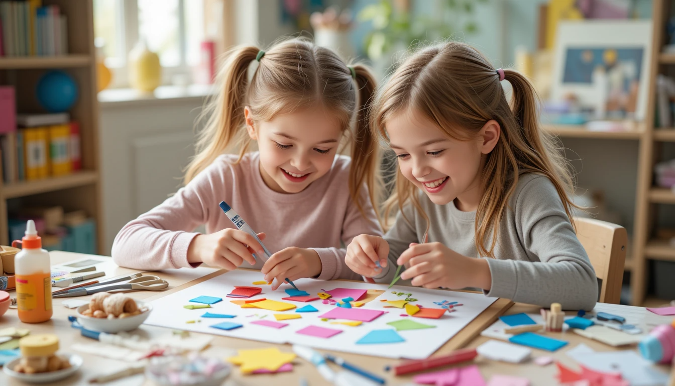 아이들이 함께 협동해서 미술활동 하는 모습