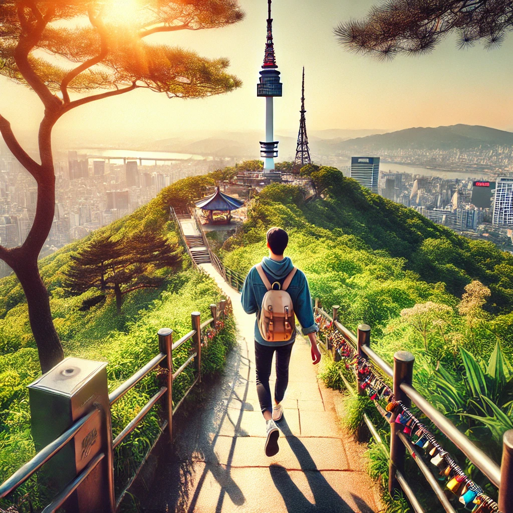 남산타워를 올라가서 걷고있는 사진