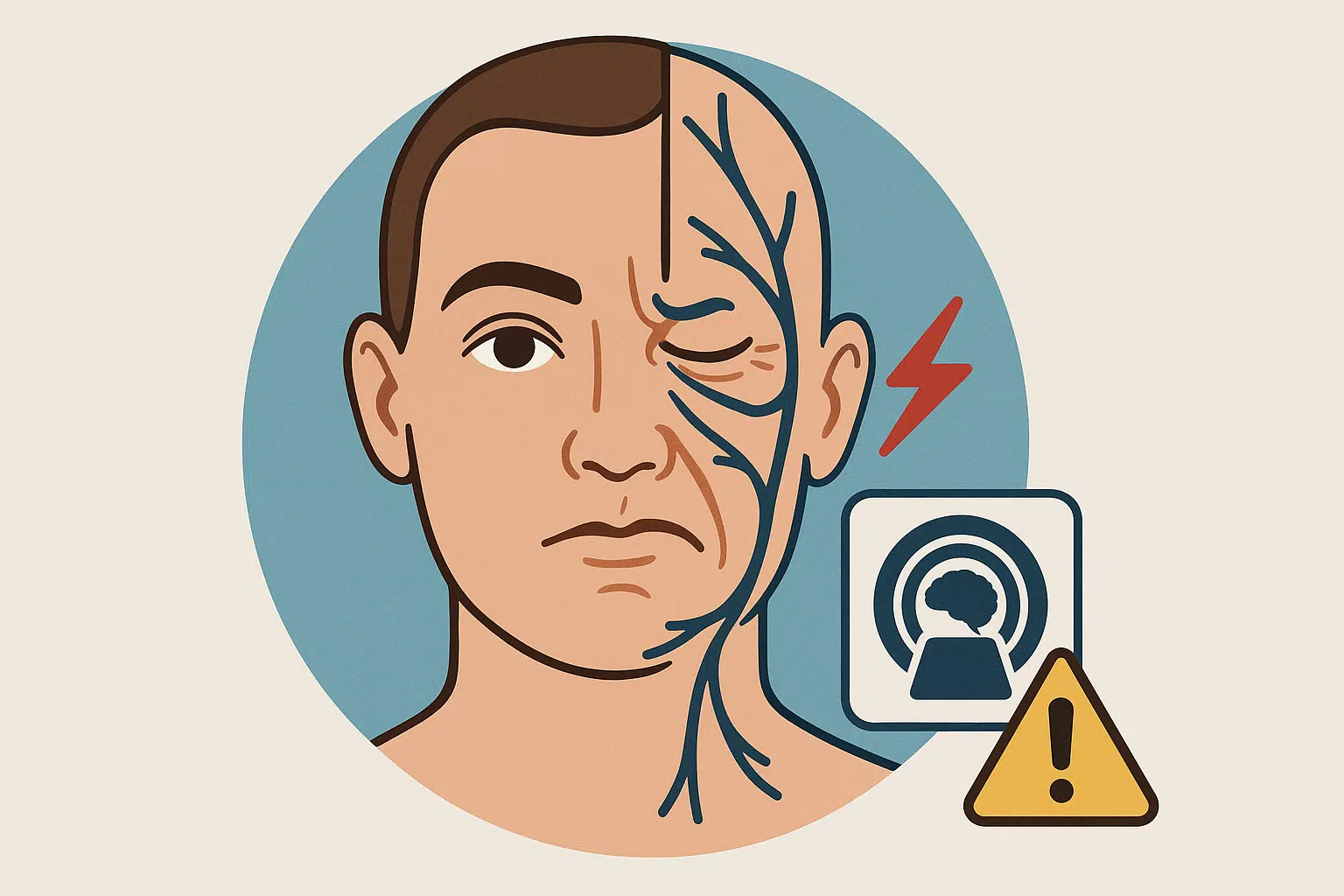 얼굴 반쪽이 눈에서 볼, 입꼬리까지 연쇄적으로 수축되는 장면