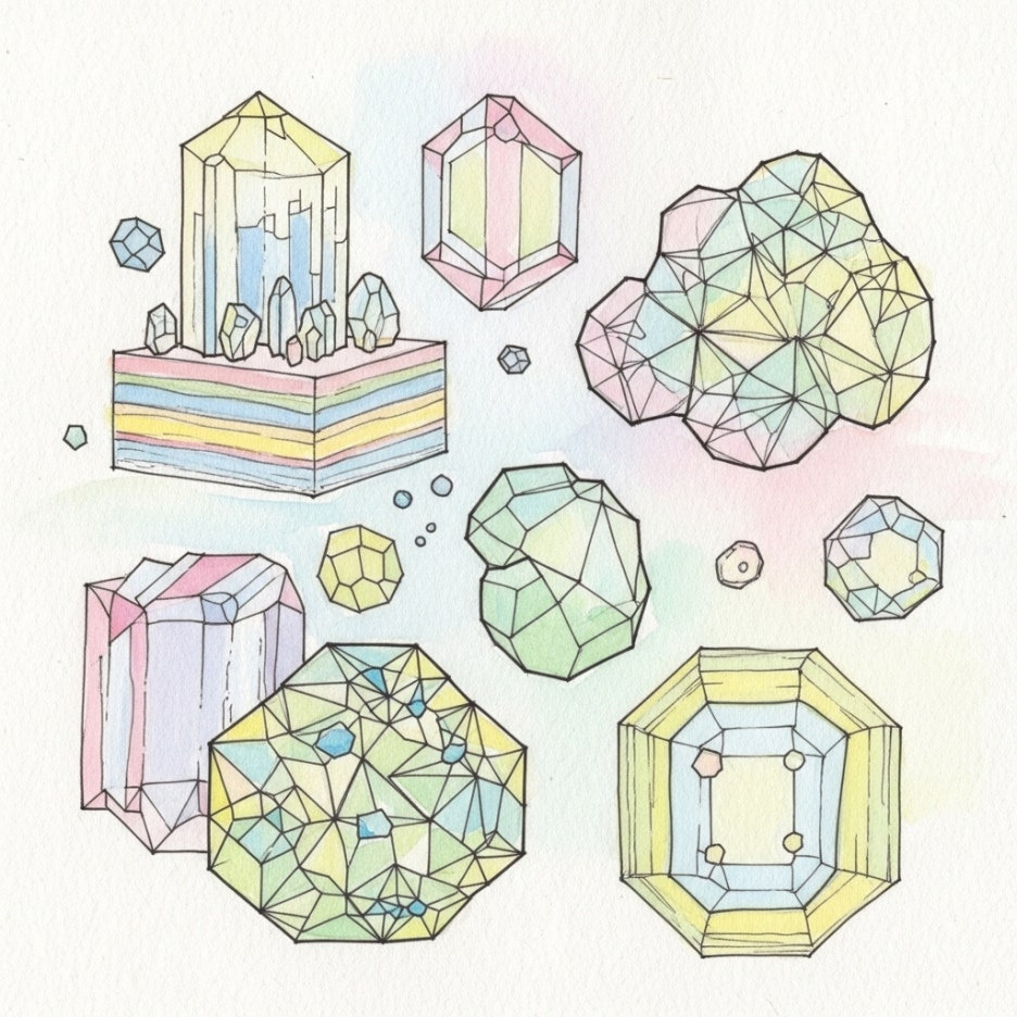 신비로운 화학 구조를 형상화한 수채화 이미지