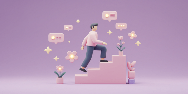 별들과-꽃들과-함께-계단을-오르고-있는-3D-이미지