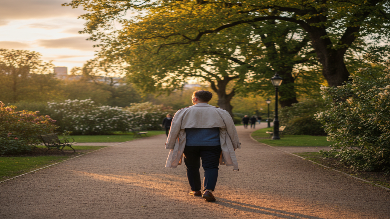 하루 30분 걷기 운동을 실천하는 일상적인 모습