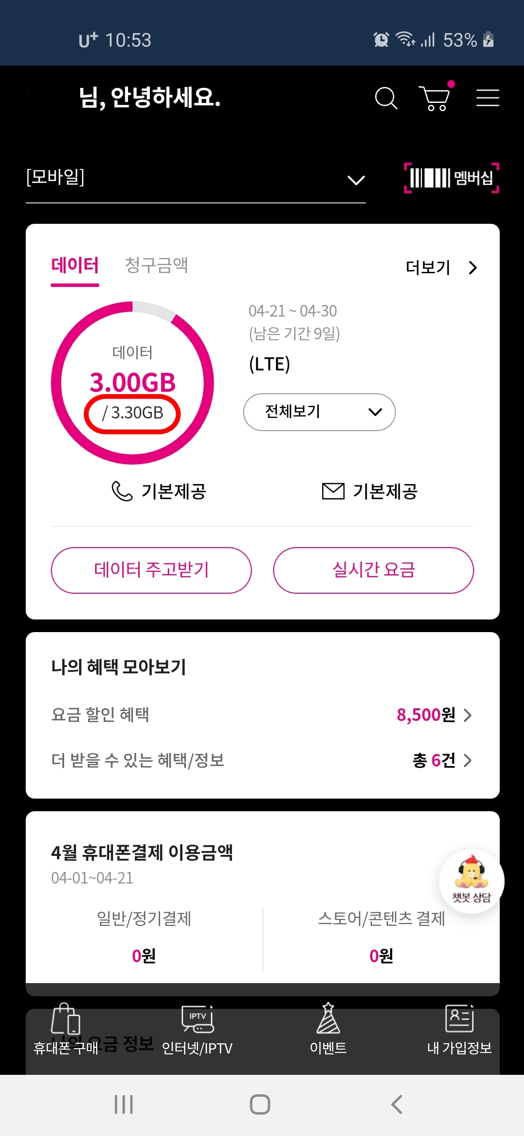 데이터 전체용량