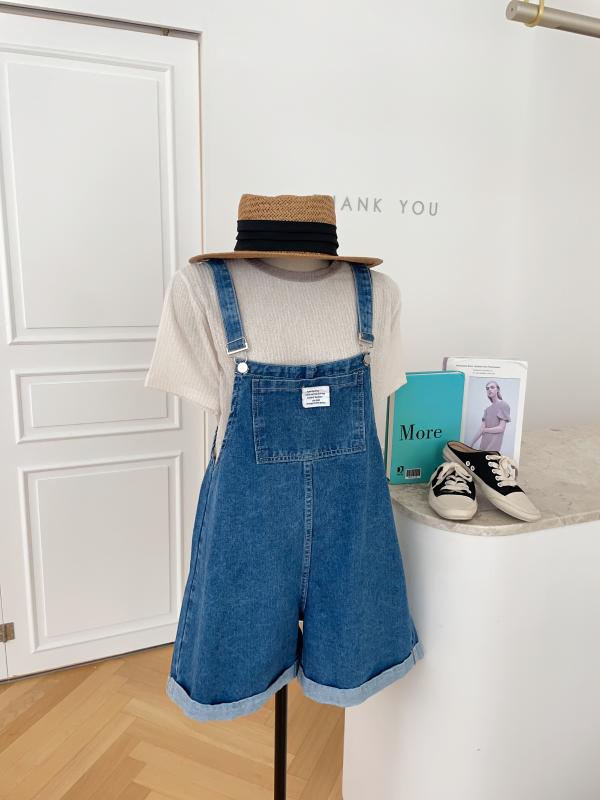 81 데님 포켓 와이드핏 점프수트 멜빵 반바지 B-689