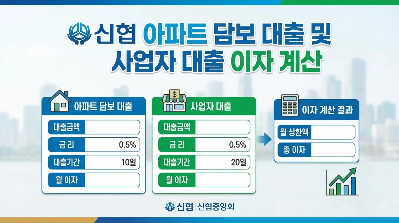 신협 아파트 담보 대출 및 사업자 대출 이자 계산