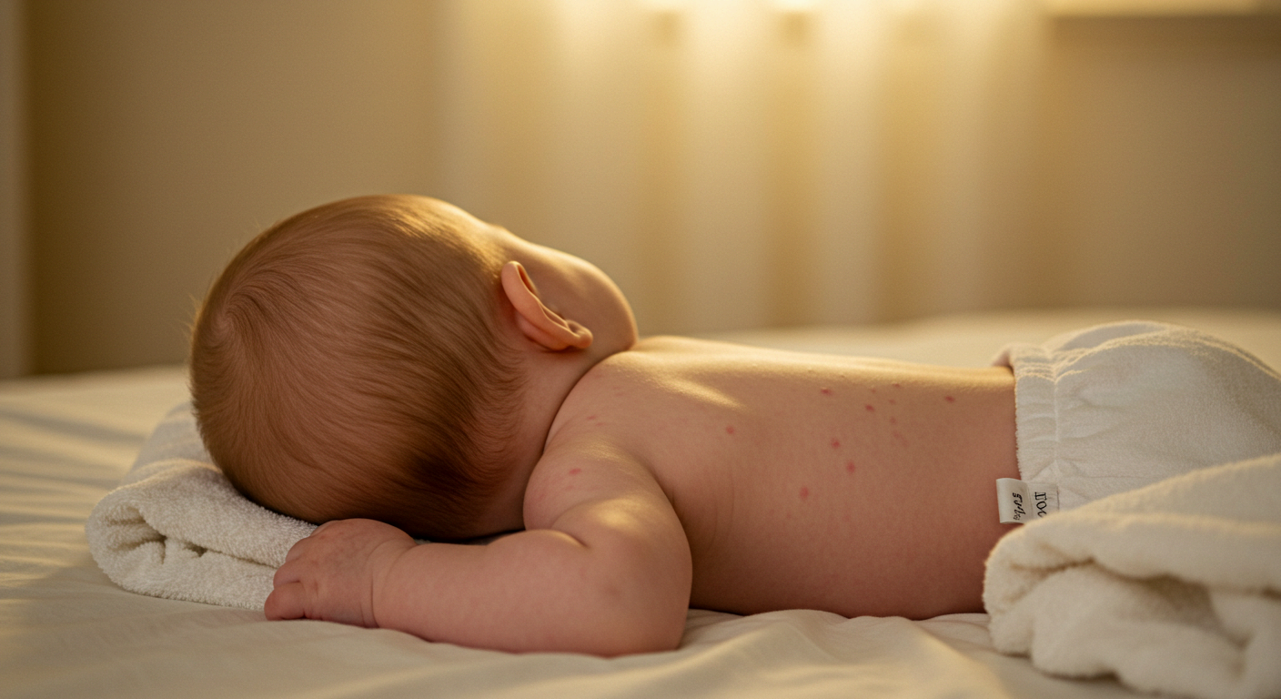 아이 피부에 붉은 반점이 보이면 땀띠일 수 있어요.