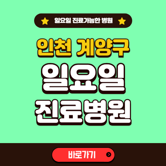 인천 계양구 일요일 진료 가능한 병원 ❘ 주말 문여는 곳 총정리 (소아과, 내과, 안과, 치과, 피부과, 정형외과, 산부인과)