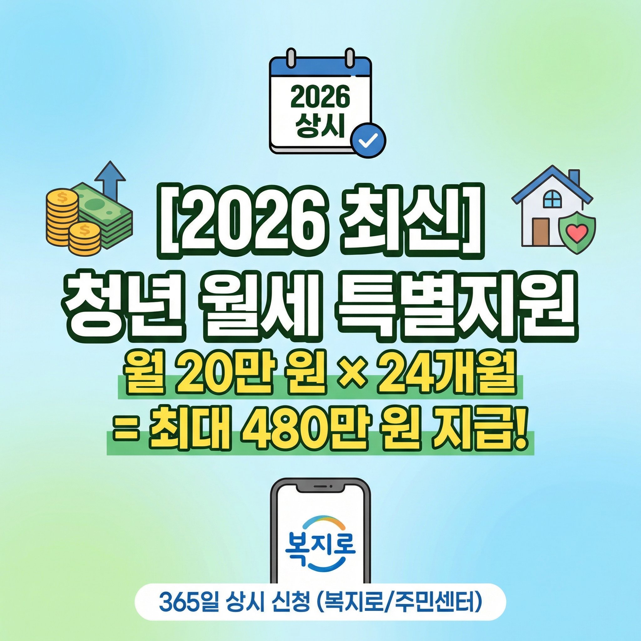2026년 청년 월세 특별지원 상시 신청 자격 요건 복지로 소득 기준 한도 부모님 소득 독립 청년 완벽 가이드 썸네일