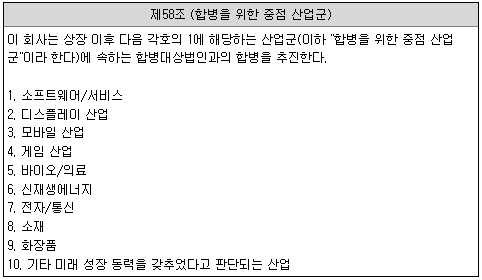 합병을 위한 중점 산업군