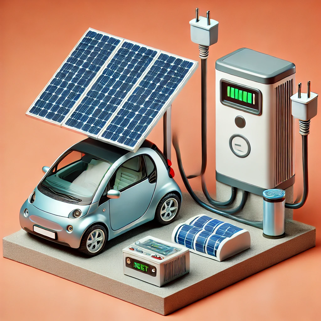 소형 태양광 충전 시스템이 전기차와 연결된 모습