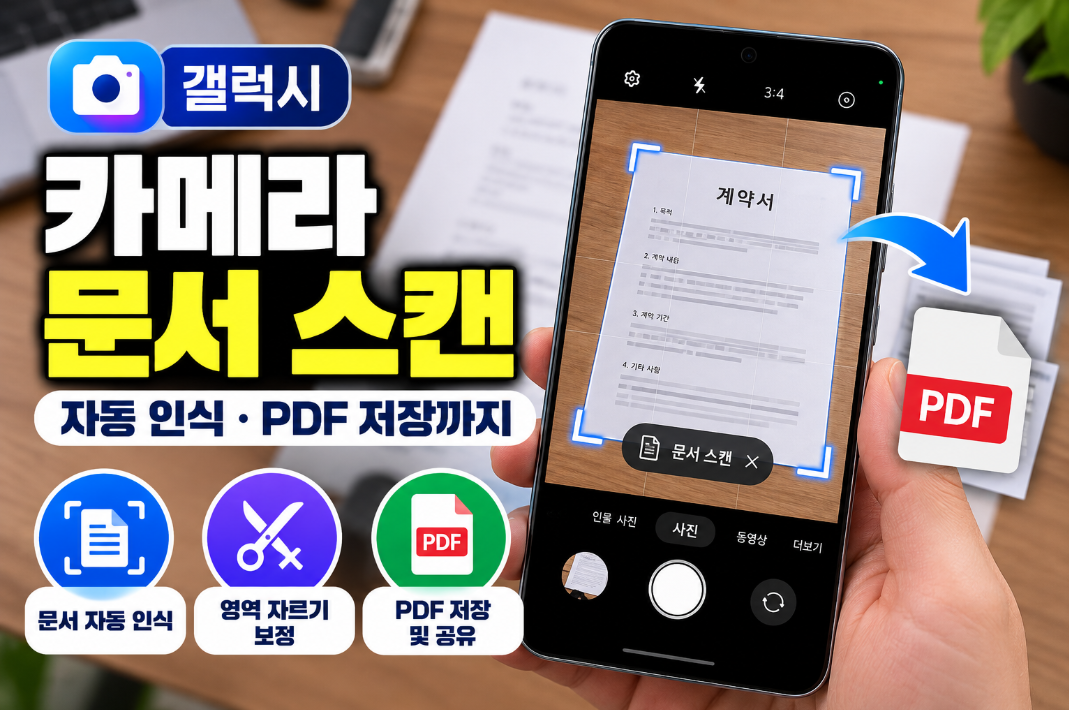갤럭시 카메라로 문서를 자동 인식해 스캔하는 모습