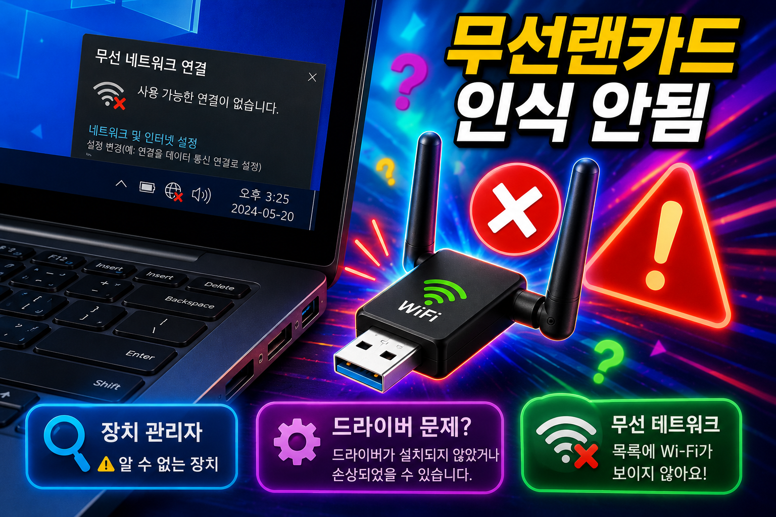 무선랜카드 인식 안됨 해결방법 총정리 장치관리자 안뜸 드라이버 원인