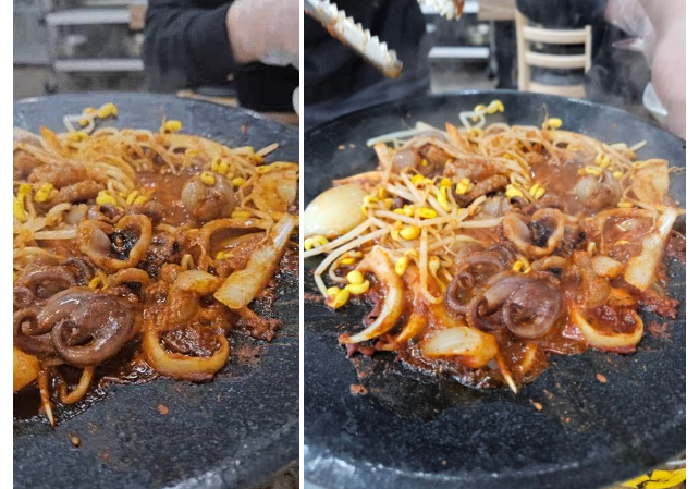 매콤한 양념에 탱글탱글하게 볶아진 쭈꾸미와 야채 사진