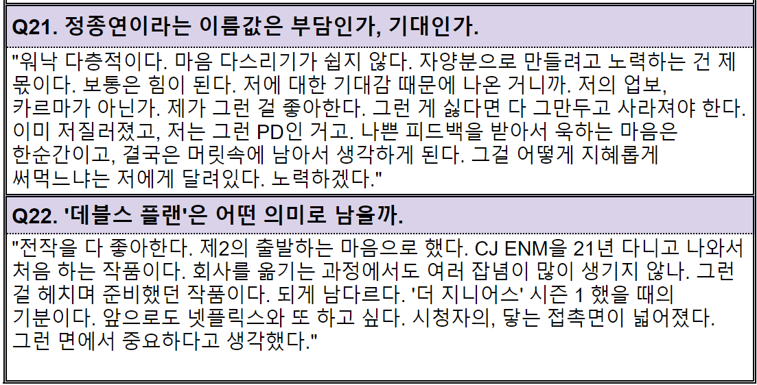 정종연 PD 인터뷰