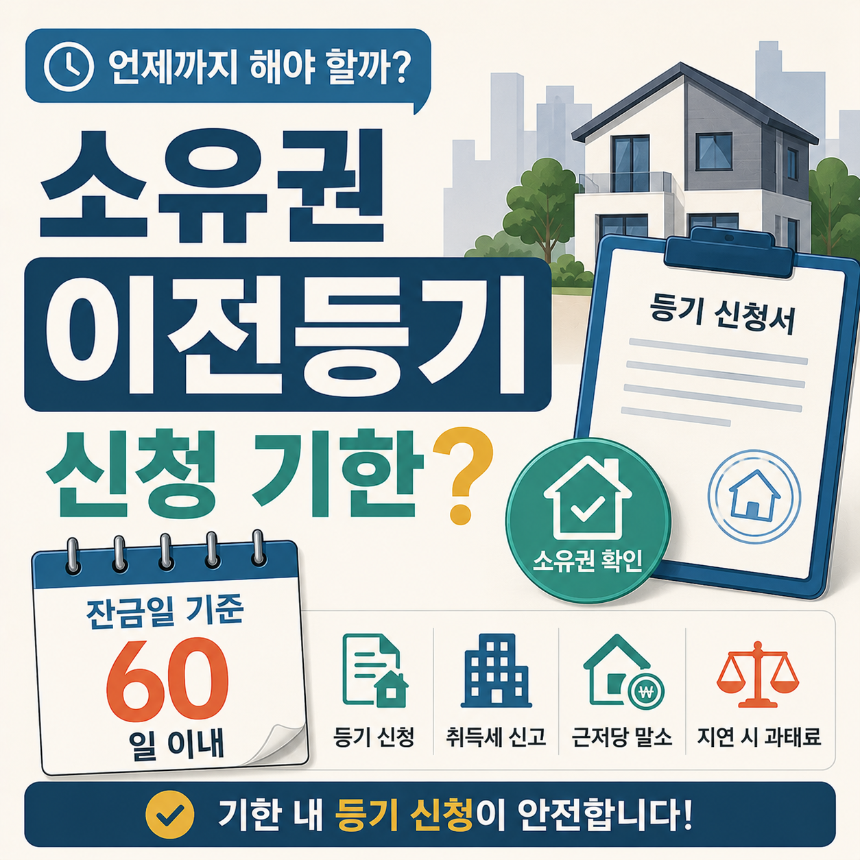 잔금 후 소유권 이전등기 신청 기한을 확인하는 이미지