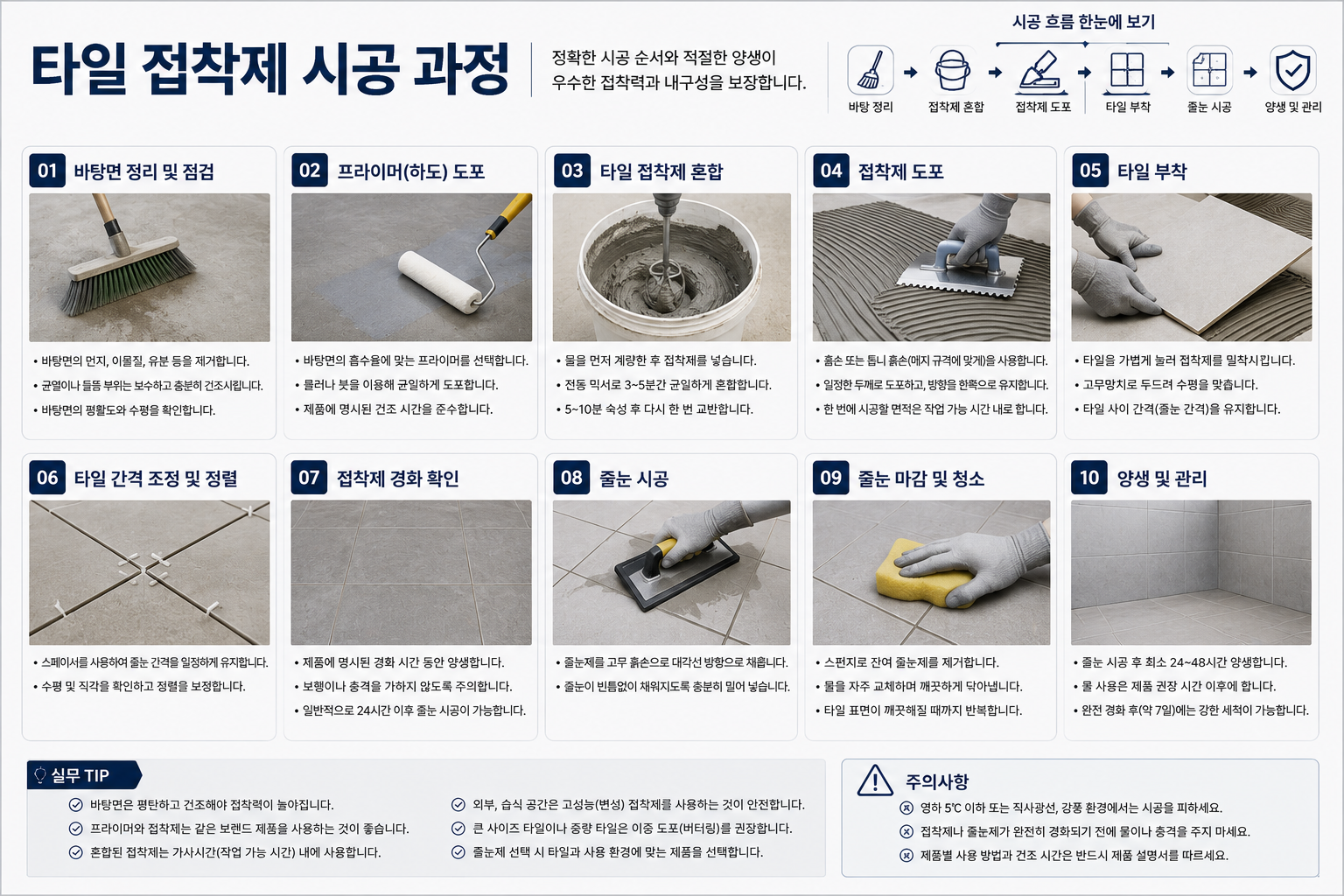 타일 접착제 시공 과정