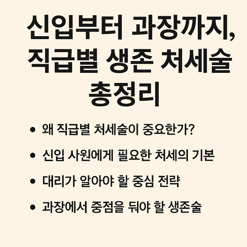 신입부터 과장까지 직급별 생존 처세술을 정리한 한국어 썸네일 이미지