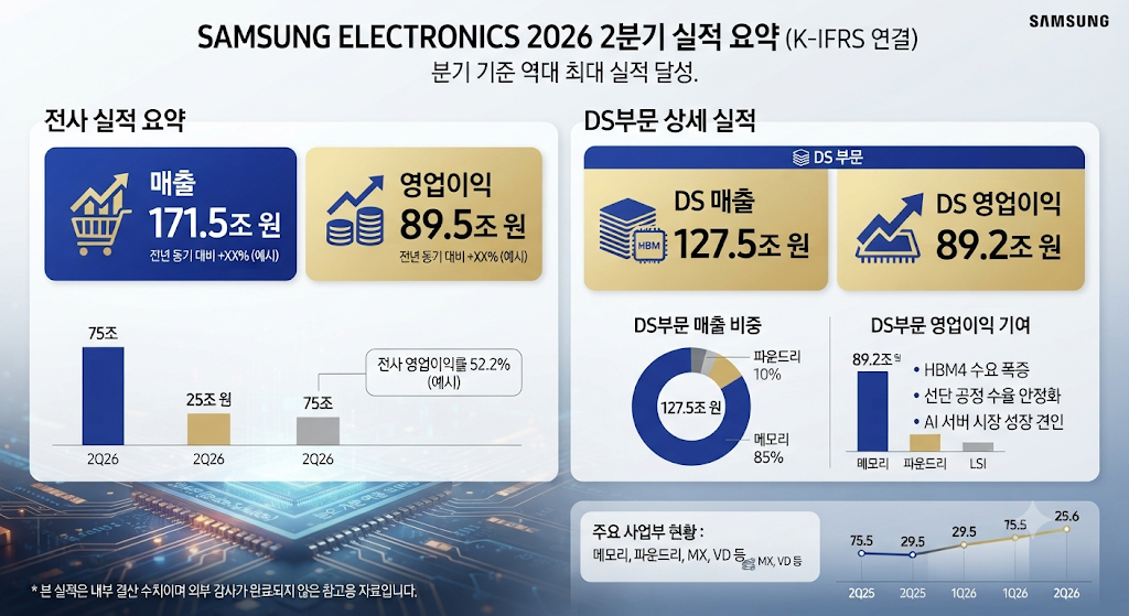 삼성전자 2026년 2분기 매출 영업이익 DS부문 실적