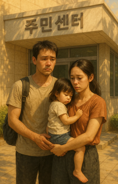 긴급복지 생계지원금을 신청하기 위해 주민센터를 찾은 부모와 아이