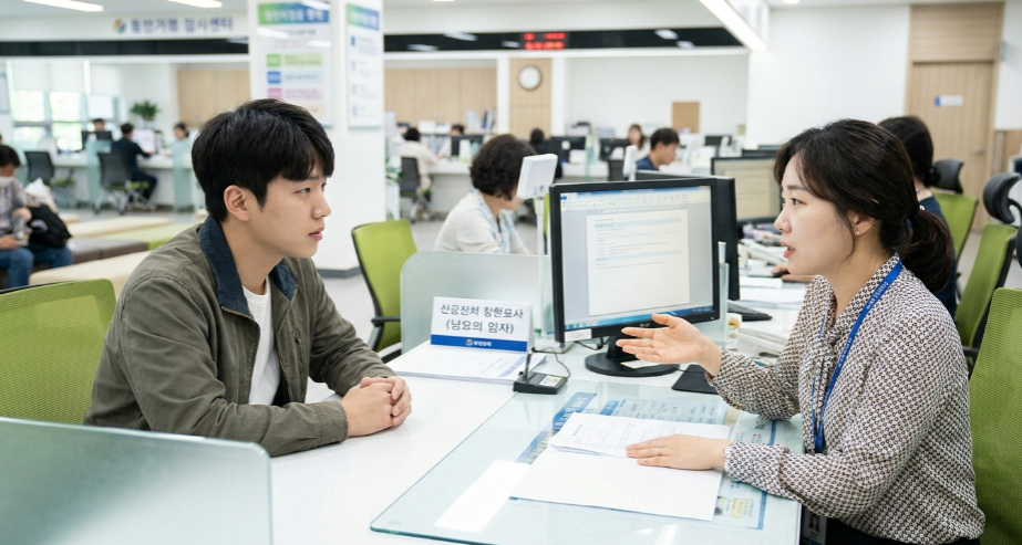 행정복지센터에서 상담을 받고 있는 청년