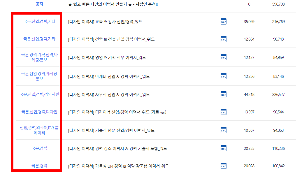 이력서 양식 무료 다운로드 하는 곳