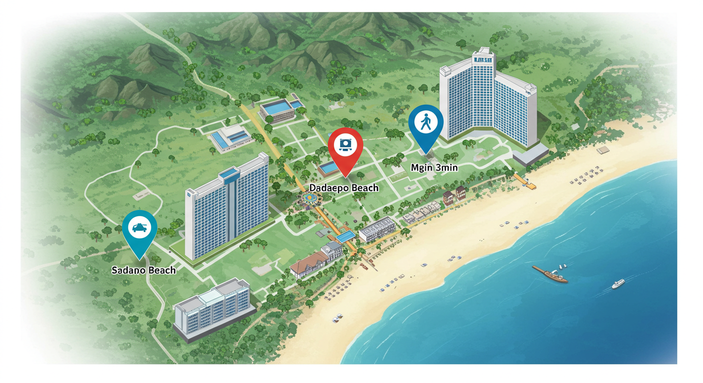 다대포 해변 근처 주요 호텔 위치