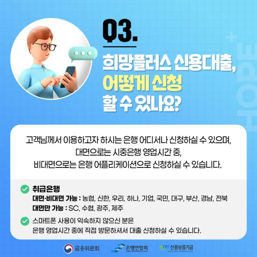 Q3. 희망플러스 신용대출, 어떻게 신청할 수 있나요?