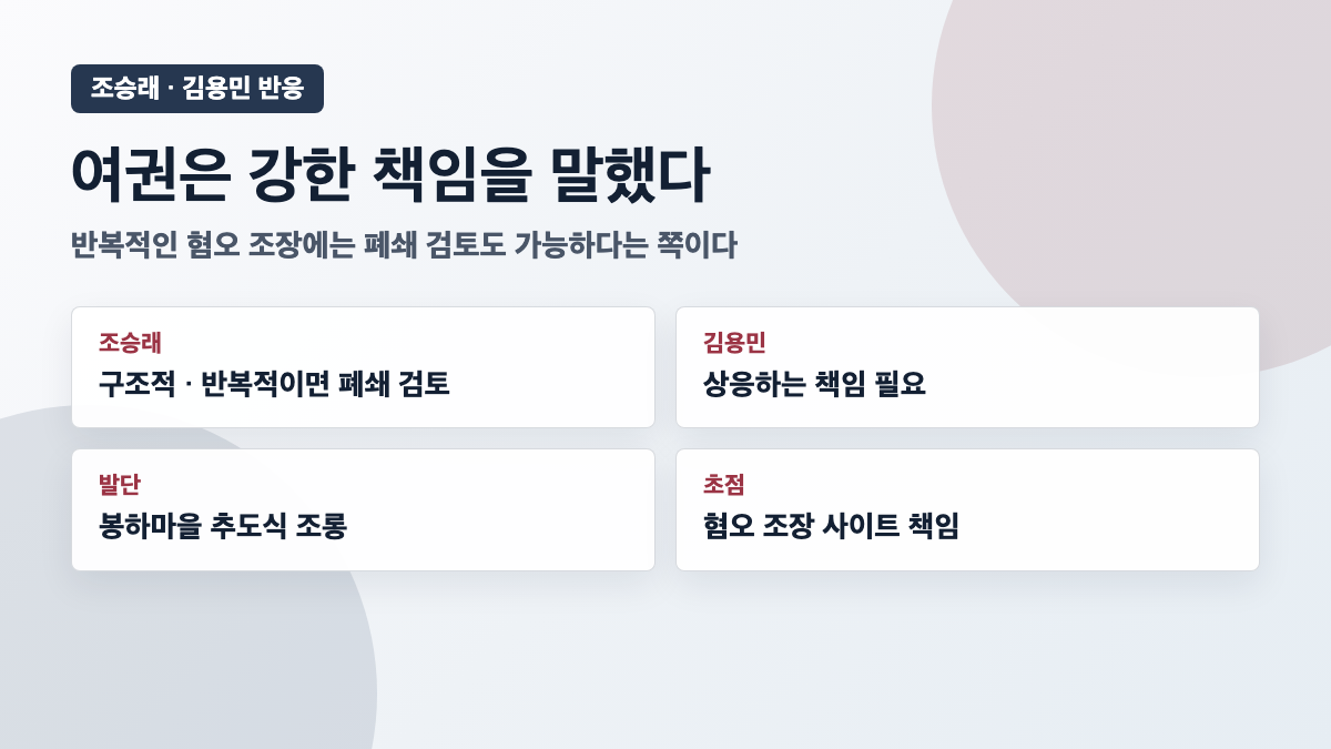 조승래 김용민 일베 폐쇄 검토 반응 카드