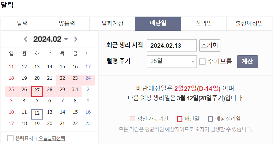 배란일 계산기