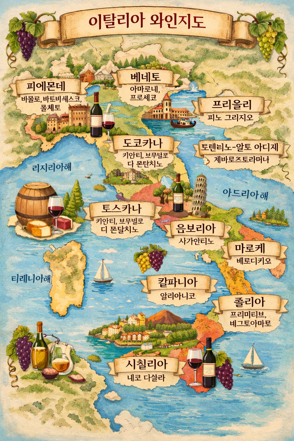 이탈리아 와인 지도 사진