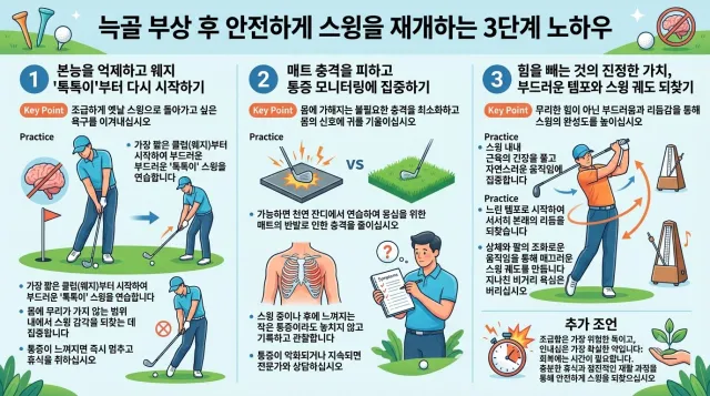 부상후 골프스윙을 위한 3단계 방법에 대한 설명 이미지