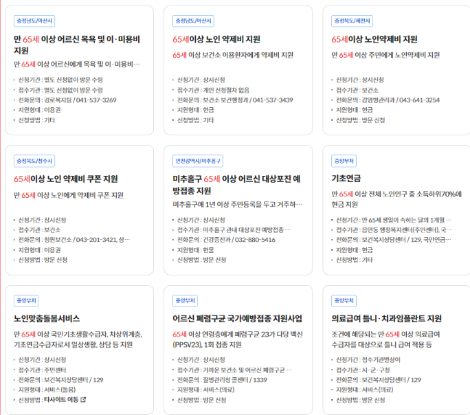 65세 이상 노인 혜택