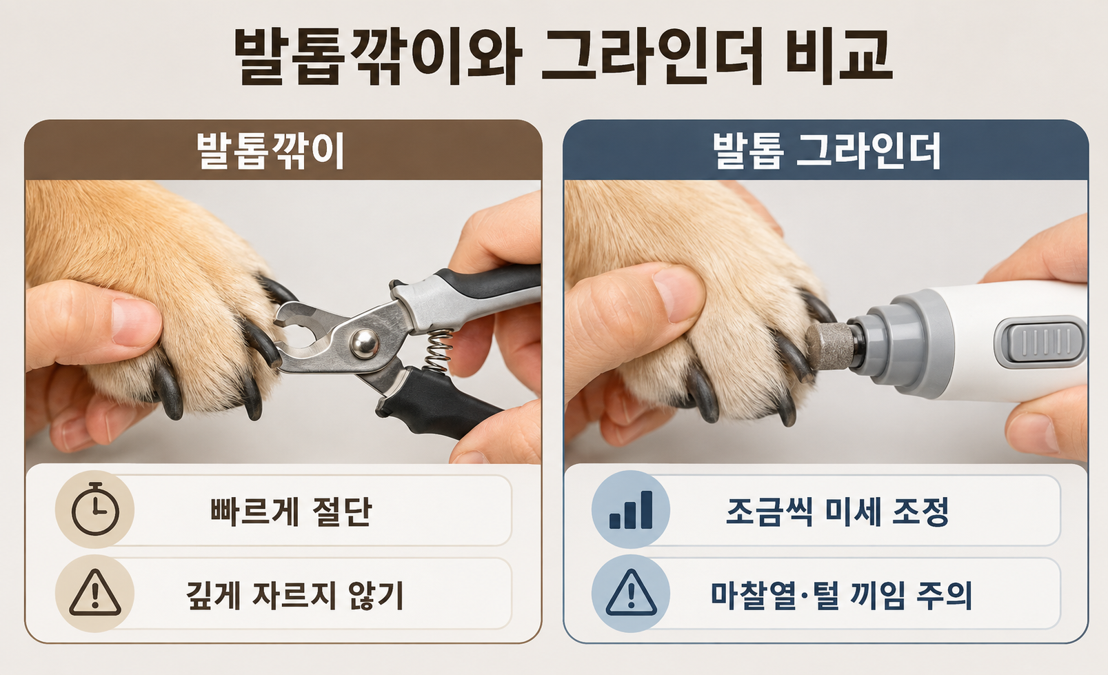 강아지 발톱깎이와 발톱 그라인더의 장단점 및 주의사항 비교