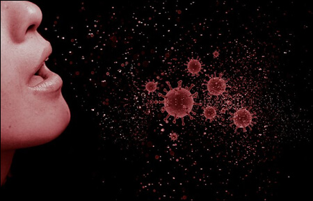 기침하는 모습과 바이러스