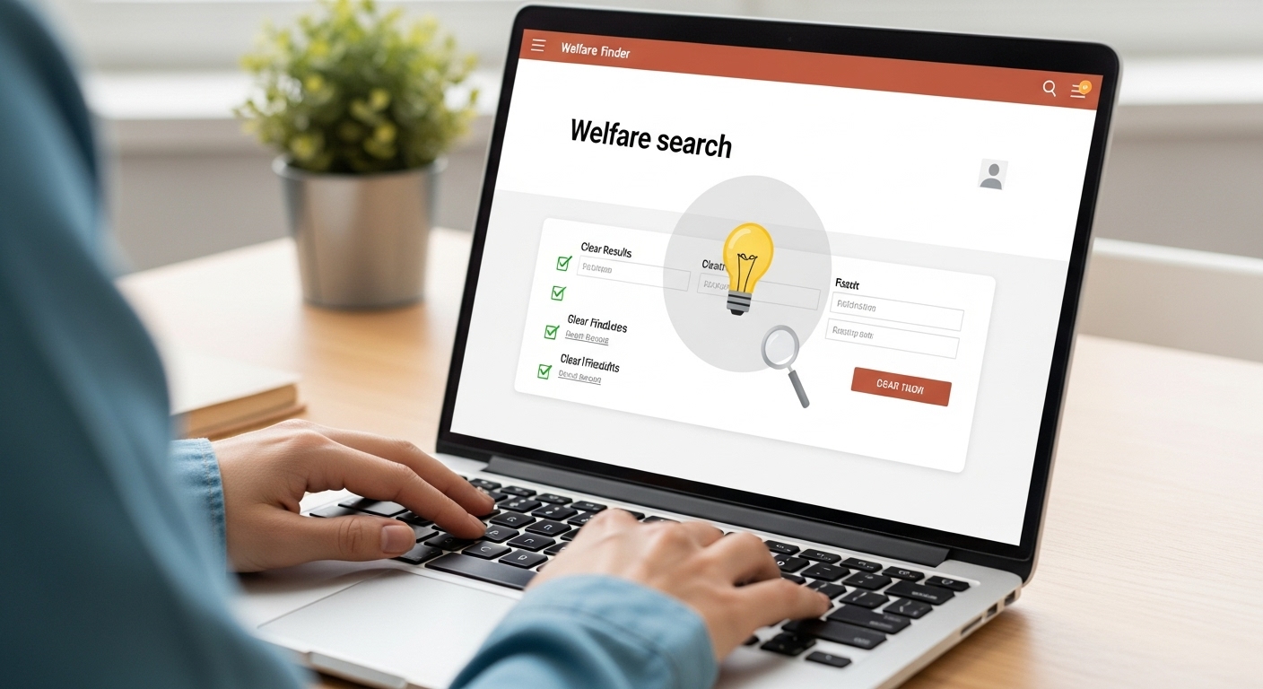 노트북으로 복지 포털 '복지로'에서 나에게 맞는 혜택을 쉽게 찾아보는 사람의 모습