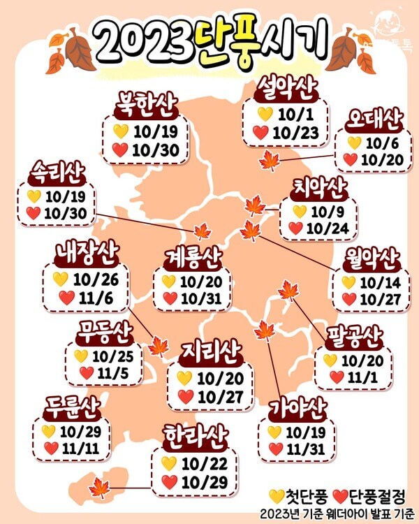 2023 단풍여행 시기 지역별 명소