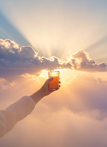 비타민D가 가득한 음료를 들고 있는 사람