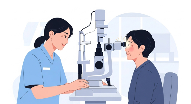 녹내장 검사, 안압을 측정하는 토노메트리 장면