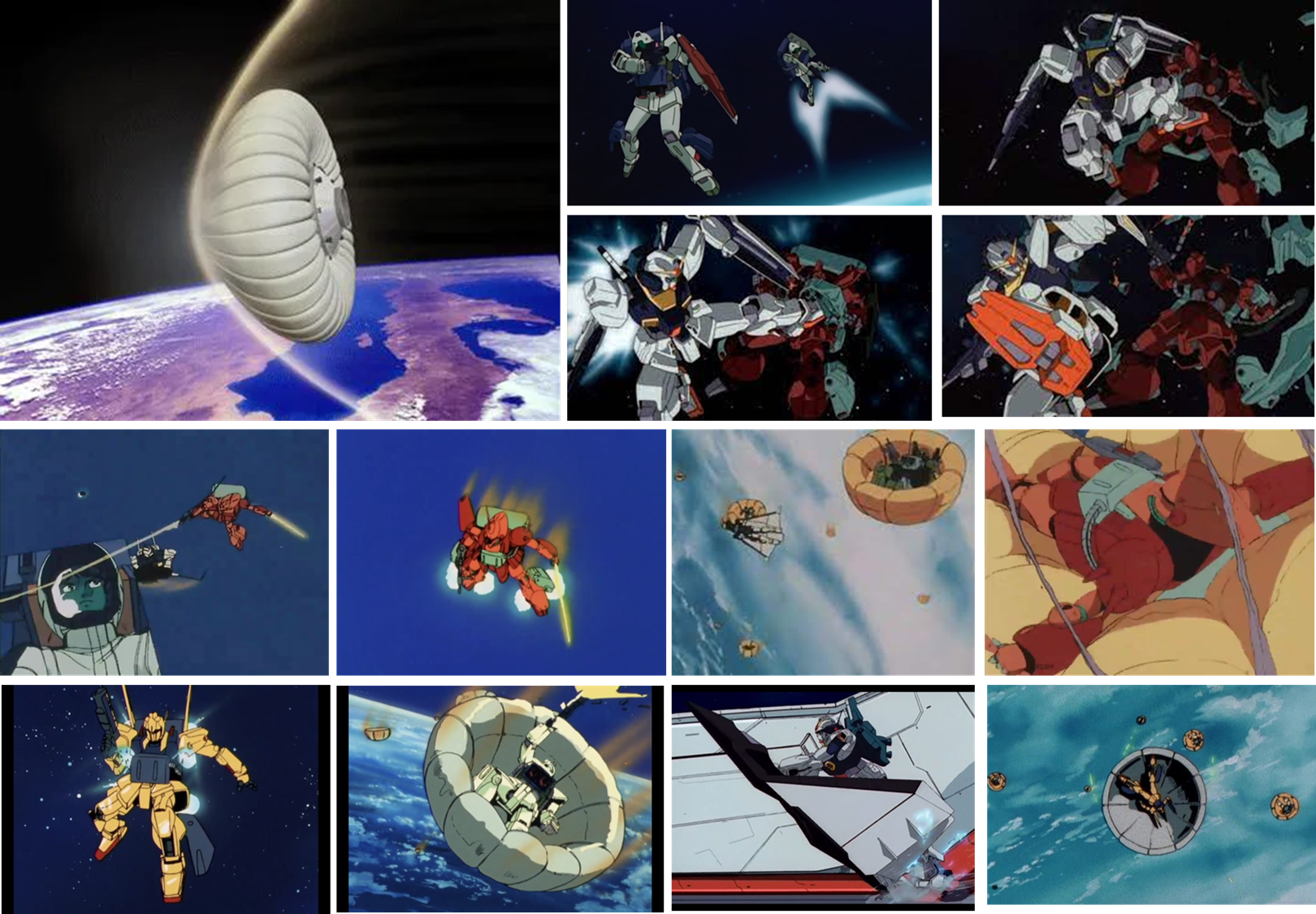 기동전사 제타건담 애니메이션 주요 장면 중 밸류트 시스템을 이용한 대기권 돌입 장면 이미지입니다.