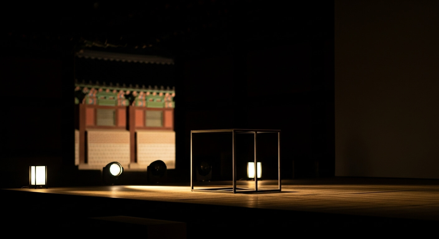 전통 건축물을 배경으로 마련된 야간 공연 무대