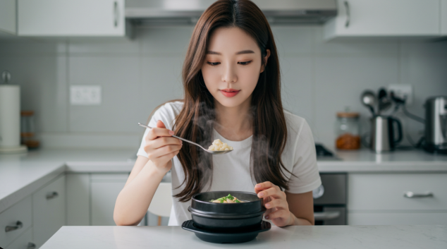 북엇국을 맛있게 먹고 있는 이미지