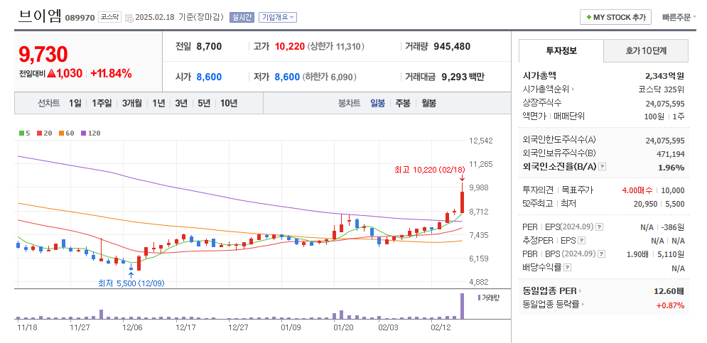 브이엠 일봉차트