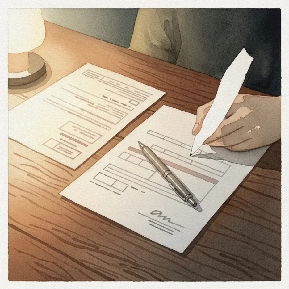 서류를 준비하며 차분히 신청하는 모습