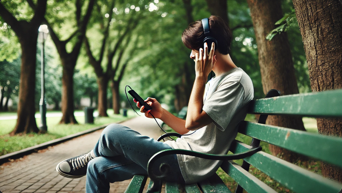 공원에서 음악과 함께 휴식을 취하는 시간