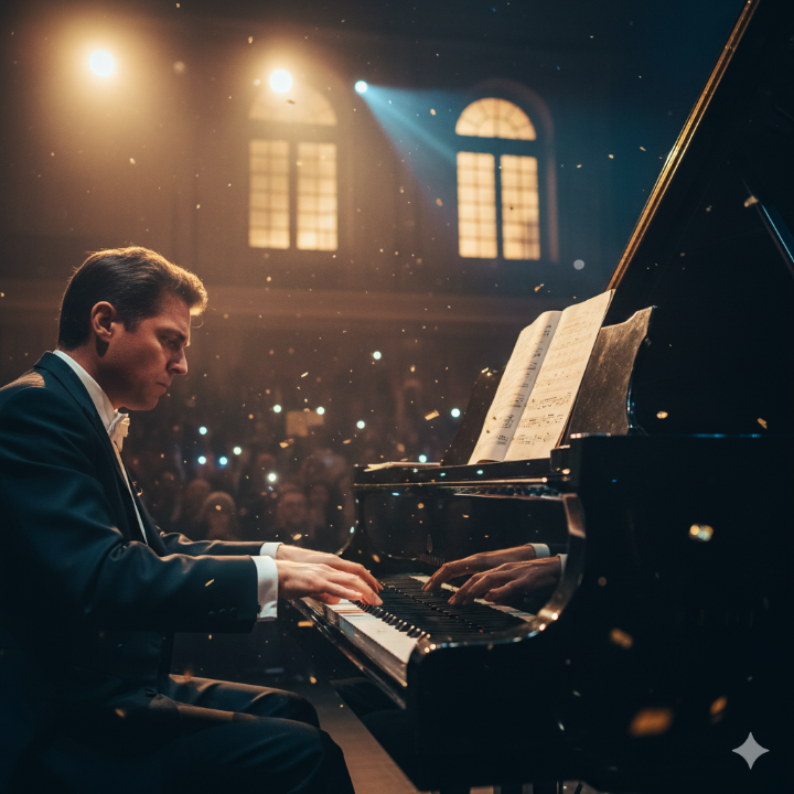 공연장 무대의 역동적인 클로즈업 샷