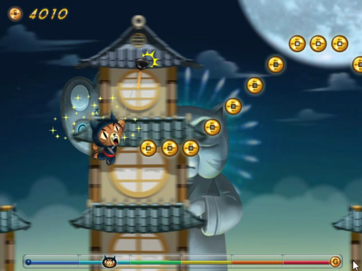 고군분투-한게임플래시-게임하기-플레이-닌자-고양이-고군이-와이어-역할을-하는-뚫어뻥을-건물에-던져-넘어가는-화면