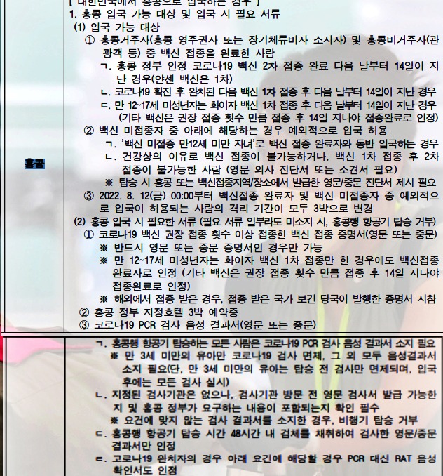 홍콩 입국 불가