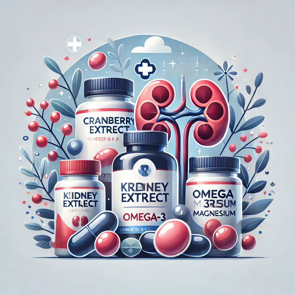 "Best supplements for kidney health including cranberry extract, omega-3, and magnesium"